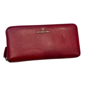 Valentino Burgundy Leather Zip Wallet